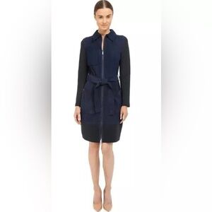 ZAK Zak Posen Belted Trench Coat Navy/Black Beverly  Suede S/M